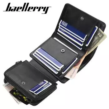 Baellerry Мужские короткие кошельки из искусственной кожи Trifold Zipper Coin Wallet Clutch Bags чёрный