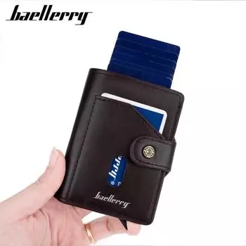 Baellerry Мужской модный короткий кошелек-держатель для карт с защитой RFID, выдвижной антимагнитный алюминиевый корпус с кнопкой-защелкой