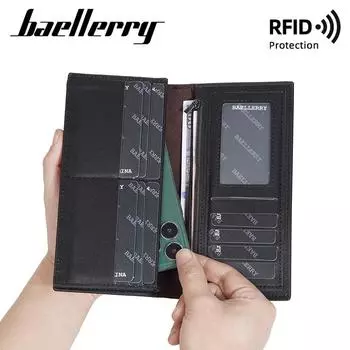 Baellerry мужской RFID длинный кошелек модный складной кошелек для монет с несколькими отделениями для карт из искусственной кожи