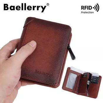 Baellerry Мужской винтажный модный бумажник с защитой RFID, короткий кошелек с магнитной защитой, держатель для карт, на молнии, кошелек для монет