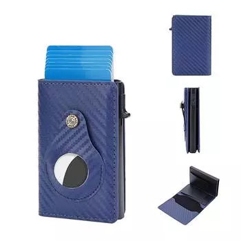 Baellerry Новинка 2023 года, мужской держатель для карт из углеродного волокна RFID, мужской держатель для карт AirTag, короткий всплывающий мужской кошелек синий