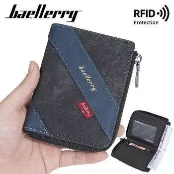 Baellerry RFID Защита Молния Кошельки Винтажный Дизайн Короткий Держатель Для Карт Модный Кошелек Для Монет Сумки Для Денег 12.5cm*9.5cm*2cm чёрный