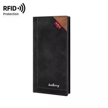 Baellerry RFID-защита, мужской кошелек с держателем для карт, винтажный дизайн, двойные кошельки, модные сумки для денег, кошелек для монет 18.6cm*9cm*2cm чёрный