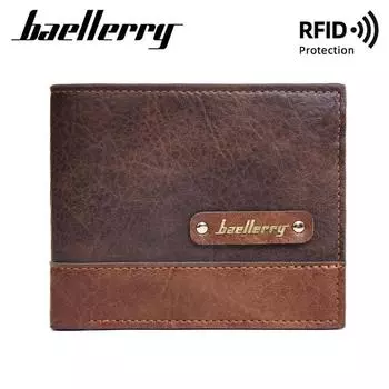 Baellerry RFID Защита от кражи Держатель для карт Винтажный дизайн Короткие тройные кошельки для мужчин Модные наличные деньги Сумки 12cm*10cm*2cm чёрный