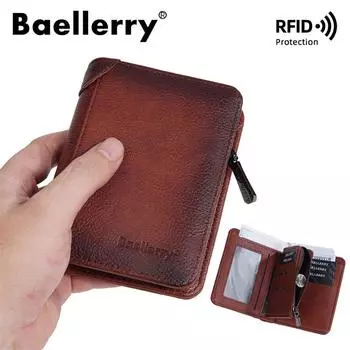 Baellerry RFID Защита от кражи Искусственная кожа Сумка для монет Кошелек на молнии Кошельки для мужчин Винтажный дизайн Визитница Кошелек Сумки для денег 12cm*9.5cm*3cm чёрный
