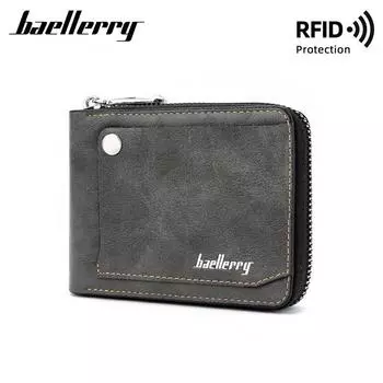 Baellerry RFID-защитный держатель для карт для мужчин, деловые кошельки, винтажный дизайн, кошелек на молнии из искусственной кожи, короткий кошелек 12*9.5*2.3cm чёрный