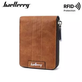 Baellerry RFID-защитный держатель для карт для мужчин, деловые короткие кошельки, кошелек из искусственной кожи на молнии, кошелек 12*9.5*2.5cm чёрный