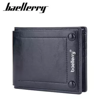 Baellerry винтажный дизайн, мужской держатель для карт, короткие двойные кошельки из искусственной кожи, кошелек для монет 12*10*2cm чёрный