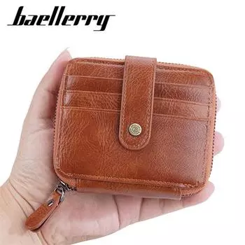Baellerry винтажный дизайн мужской кошелек на молнии из искусственной кожи портмоне классический дизайн короткие кошельки 12.5*10.5*3cm чёрный