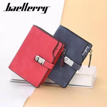 Baellerry Женский короткий кошелек, модный складной кошелек для банкнот, кожаный бумажник, студенческий кошелек для монет, держатель для карт на молнии красный
