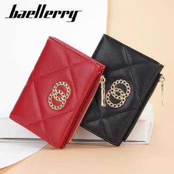Baellerry Женский короткий кошелек с несколькими отделениями для карт, модный бумажник на молнии, кошелек для монет, держатель для карт из искусственной кожи красный