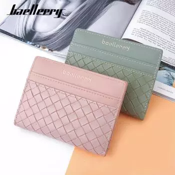 Baellerry Женский вертикальный кошелек на молнии, модный кошелек из искусственной кожи, короткий кошелек с плетеным узором, держатель для карт, отделение для нескольких карт, бумажник