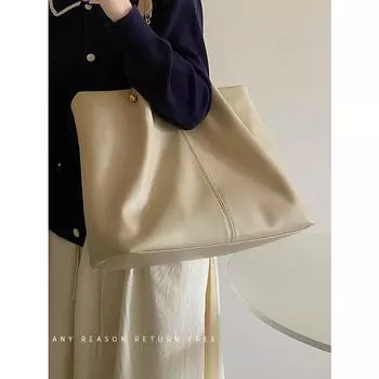 Bag 2024 new soft leather tote bag large capacity female niche senior sense college student class portable shoulder bag