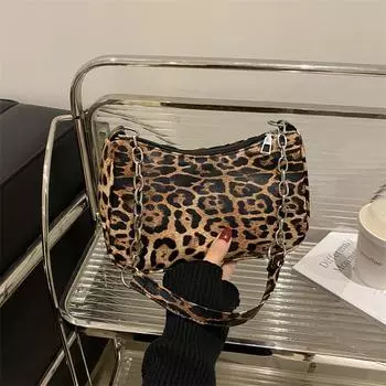 Bag 2025 new trendy foreign style portable women s bag fashionable retro leopard print shoulder armpit bag чёрный