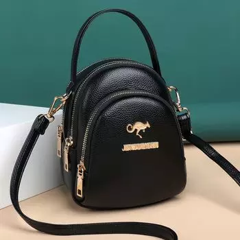 Bag Female Authentic Leather Tactile Feel Women s One Shoulder Handbag Black