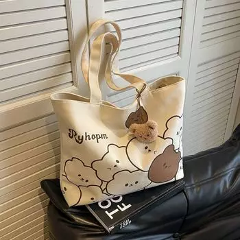 Bag Female Casual College Student Class One-Shoulder Cartoon Beige