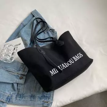 Bag Female Casual College Students Class Canvas Bag Black
