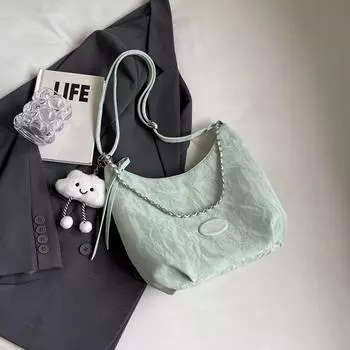 Bag Female Casual Large Capacity One Shoulder Class Commuter Bag Green without ornaments