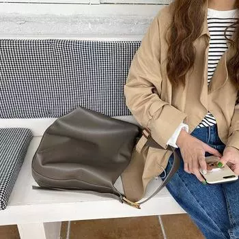 Bag Female Easiest for Match Soft Collapse Large Capacity Shoulder Bag Gray
