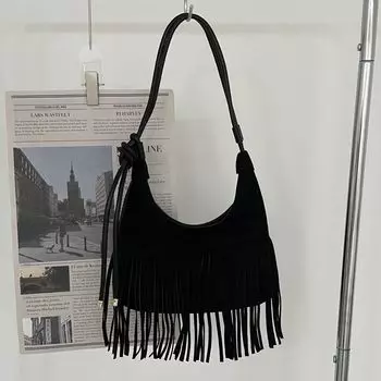 Bag Female Fall and Winter One Shoulder Retro Crossbody Bag Black