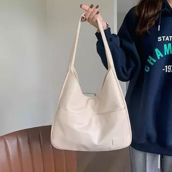 Bag Female Fall and Winter Soft Leather College Student Class Bucket Bag White