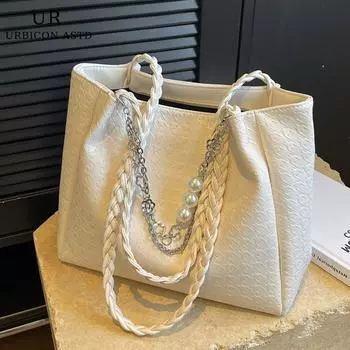 Bag Female Fall and Winter Special Interest Light Luxury Work Shoulder Bag White