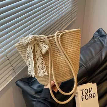 Bag Female Fashion Autumn and Winter Wild Seaside Straw Woven Bag Khaki