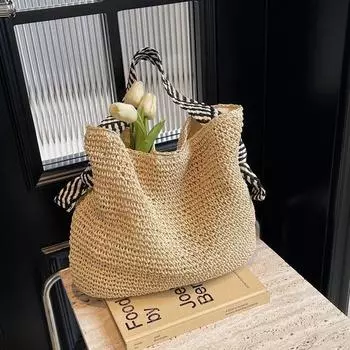 Bag Female Idle Style Seaside Holiday Straw Woven Bag Beige White