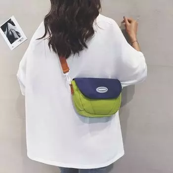 Bag Female Ins Korean Style Contrast Color Shoulder Canvas Bag Green with blue