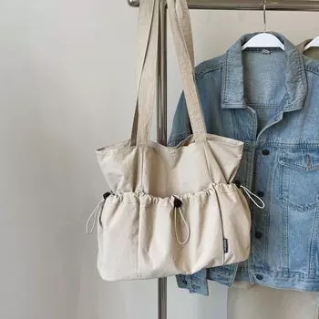 Bag Female Leisure Commute College Student Shoulder Nylon Cloth Beige