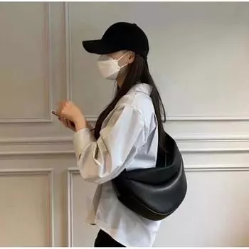 Bag Female Live Casual Soft Leather Crescent Crossbody Bag Black