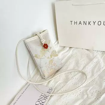 Bag Female New Chinese Style Stylish Simple and Versatile Embroider Brown buckle White