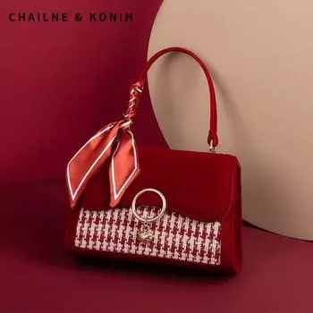 Bag Female Niche Style Wedding Daily Satchel Bridal Bag 8801 houndstooth [velvet fabric]]