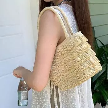 Bag Female Pastoral Style French Seaside Handbags Beige