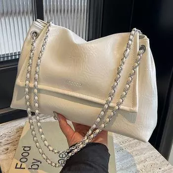 Bag Female Silver Casual One Shoulder Class Work Clothing Chain Rice White