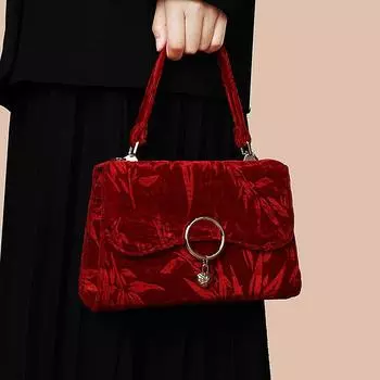 Bag Female Special-Interest Design Bridal Xiuhe Dress Crossbody Bag Fugui Bamboo wine red