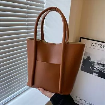 Bag Female Texture Tote Fashion Soft Surface Bucket Bags Brown