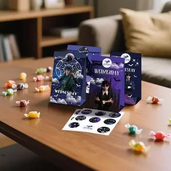 Bag Flat Mouth Gift Bag Sticker Four Styles Eight Patterns 12 Paper Bags 18 Stickers Holiday Gift Bags One Size белый