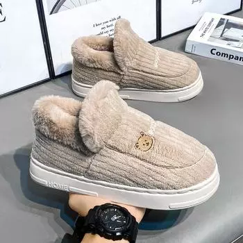 Bag heel cotton slippers men s winter 2024 trend outer wear thick-soled piled thickened couple cotton shoes warm wool cotton shoes 40 темно-синий