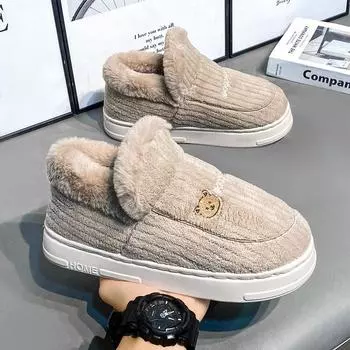 Bag heel cotton slippers men s winter 2025 trend outer wear thick-soled piled thickened couple cotton shoes warm wool cotton shoes 36 светло-серый