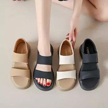 Bag heel sandals women s new soft-soled lazy people in the summer of 2024 wear thick-heeled high-heeled cool slippers 35 чёрный
