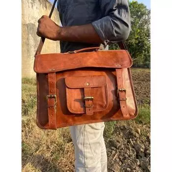 Bag Leather Briefcase Messenger Men s Laptop Vintage Brown Shoulder Genuine 15 x 11 x 4 in коричневый