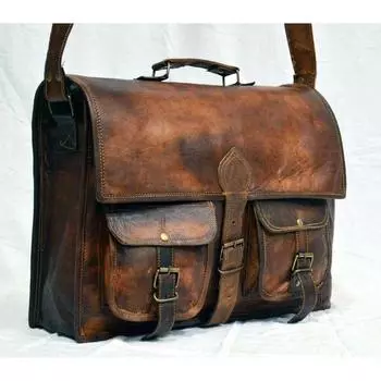 Bag Leather Laptop Messenger Men s Briefcase Vintage Satchel Handmade Genuine 16 x 12 x 5 in