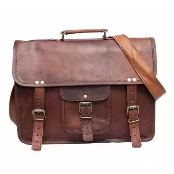 Bag Leather Laptop Messenger Vintage Men s Briefcase Genuine Shoulder 18 x 14 x 6 in