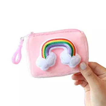 Bag Plush Keychain Rainbow Plush Purse Cartoon Coin Purses Plush Zipper Wallets Plush Card Bag розовый