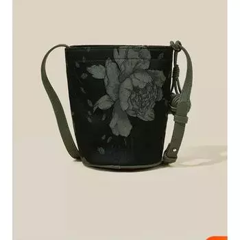 Bag Women 2025 New Chinese Style Casual All-matching Shoulder Bag Messenger Bag Embroidered Bucket Bag Mobile Phone Bag Lightweight Dark green
