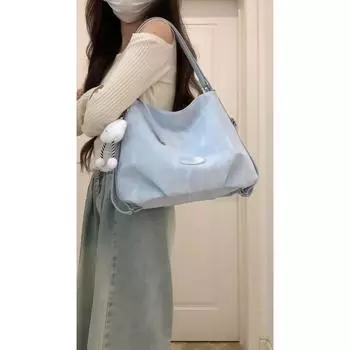 Bag Women 2025 New Light Luxury Niche Advanced Blue Contrast Color Stripe Tote Bag Large Capacity Shoulder Underarm Bag Blue [without ornaments]]