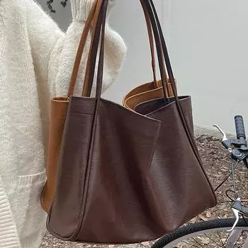 Bag Women Casual Texture Soft Leather Commuter Bag Fashion Shoulder Bag Tote Bag коричневый