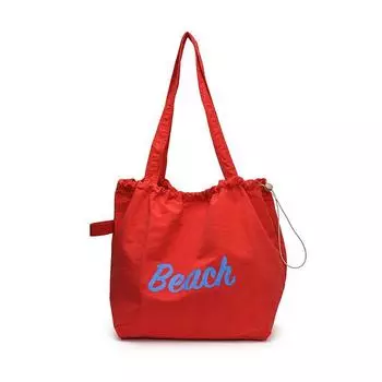 Bag Women Korean Style New Letter Print Nylon Lightweight Casual All-matching Drawstring Large Capacity Tote Bag Shoulder Bag Red