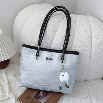 Bag Women s 2024 New Large Capacity Tote Bag Commuter Versatile Niche Advanced Sense College Student Class Shoulder Bag Without pendant белый